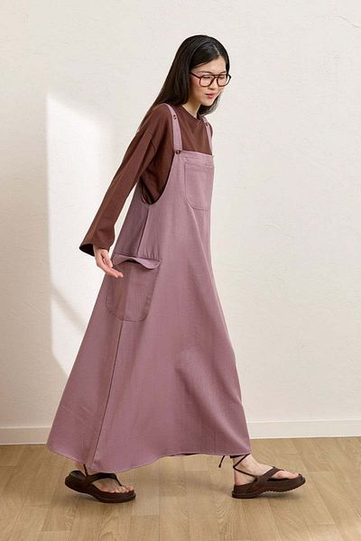 Ceylan Otantik Soft Lilac Linen Skirted Salopet & Bitter Brown Body Suit