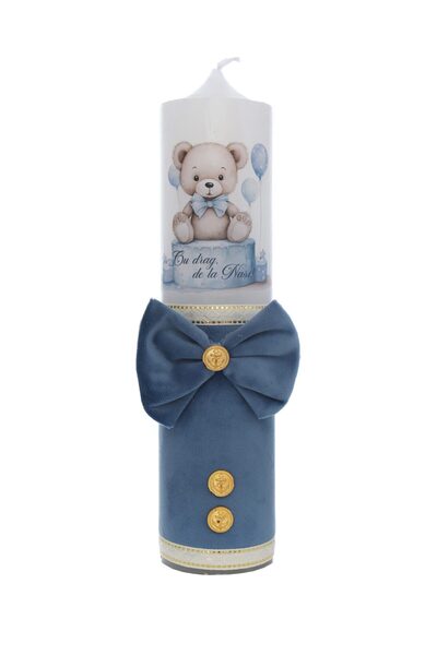 Recostore Lumanare botez baieti, cu Ursulet, 30x7 cm, bleu, REC5002/25
