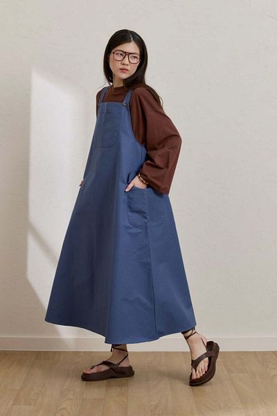 Ceylan Otantik Indigo Linen Skirted Salopet & Bitter Brown Body Suit