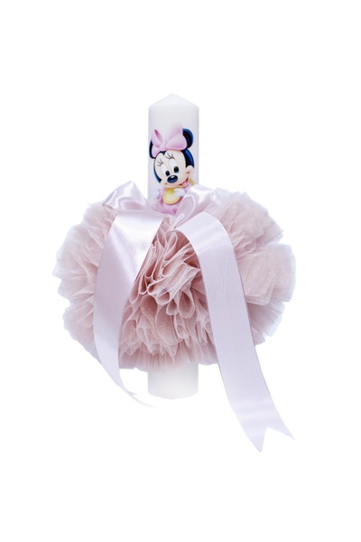 Recostore Lumanare roz pudrat botez, cu imprimeu Minnie Mouse, REC149