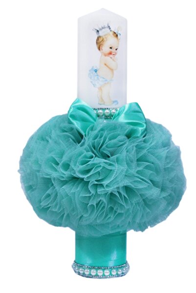 Recostore Lumanare verde menta botez, cu bebe printesa a, 35x7 cm, REC82