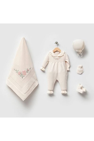 Nipperland 100% Organic Cotton Baby Girl Cross Stitched Set of 5 Hospital Release 0-3Months Newborn