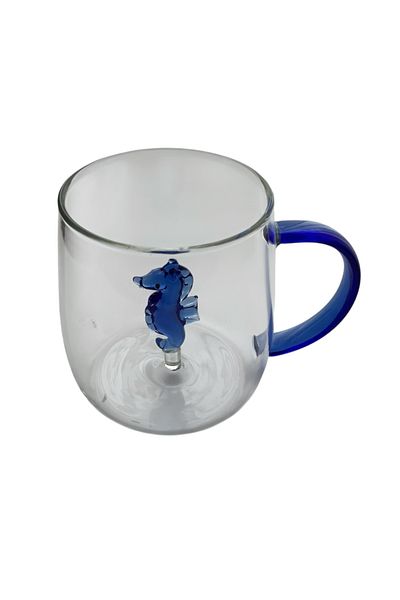 Madame Coco Lucia Blue Borosilicate Glass Mug – 400 ml |   Transparent, Modern, Heat Resistant
