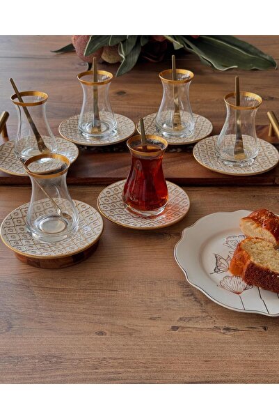 Meri Ev Gereçleri OLYMPOS GOLD ALA ÇAY SETİ 6 KİŞİLİK 12 PARÇA