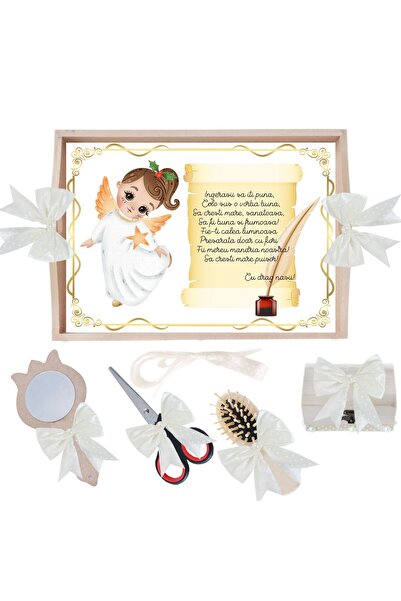 Recostore Tava mot fete, cu Ingeras ivoire, 6 piese, 35x20 cm, REC1967/294