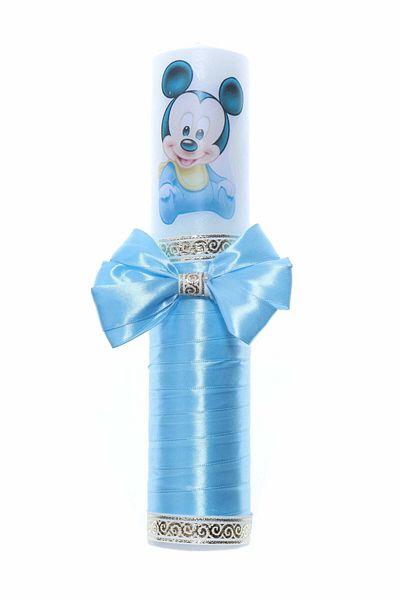 Recostore Lumanare botez cu Mickey Mouse panglica Bleu, REC2211
