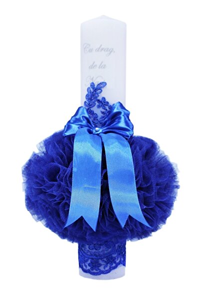 Recostore Lumanare albastru electric „Cu drag, de la Nasi” botez, 40x7 cm, REC95