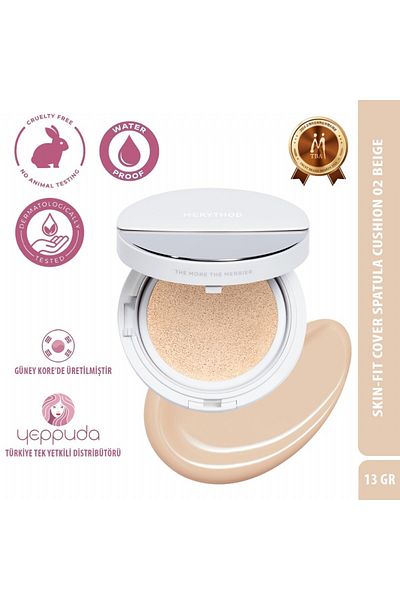 Merythod High Concealer Waterproof Spatula Cushion Foundation 02 Beige Spf50 Pa Skin-Fit Cover Spatula