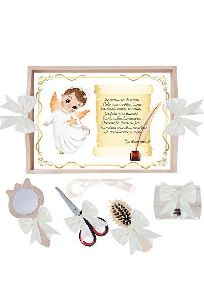 Recostore Tava mot baieti cu Ingeras ivoire, 6 piese, 35x20 cm, REC1967/295