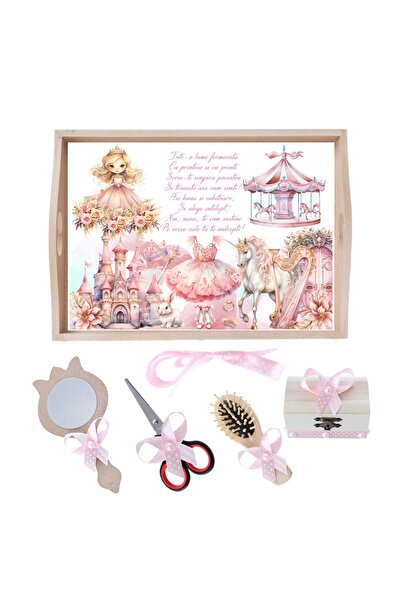 Recostore Set tava taiere mot/ turta, Printesa, roz, 6 piese, 35x20 cm, REC1967/264