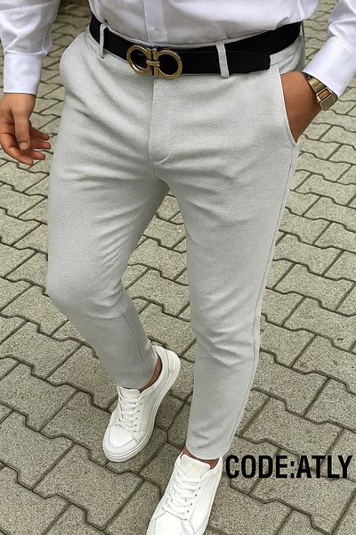 Gussi Men's Gray Color Slim Fit Quality Flexible Lycra Linen Trousers