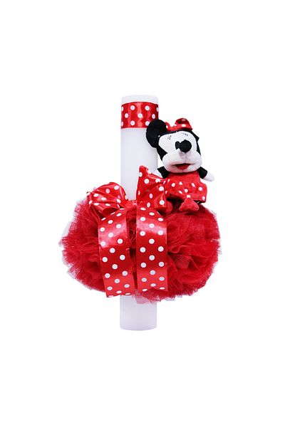 Recostore Set complet botez, lumanare si trusou, alb-rosu, Minnie Mouse, REC378