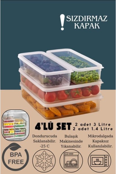 Carat Home 4 Lü Set Sızdırmaz Fresh Saklama Kabı 2 adet 3000ml 2 adet 1400ml ...