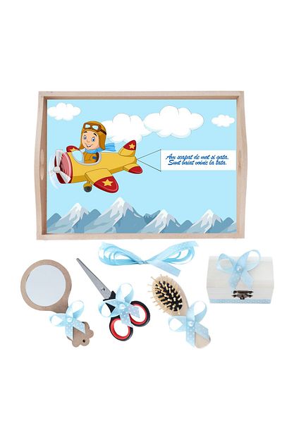 Recostore Tava mot baieti cu Aviator, bleu, 6 piese, 35x20 cm, REC1967/132