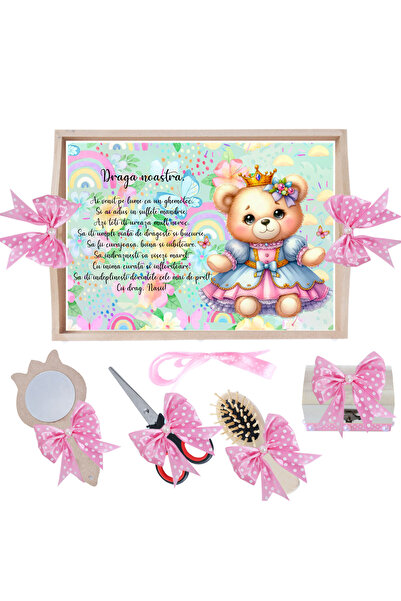 Recostore Set tavita taiere mot/turta, cu Ursulet, roz, 6 piese, 35x20 cm, RE...