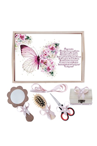 Recostore Tava mot fete, cu fluture, roz pudrat, 6 piese, 35x20 cm, REC1967/126