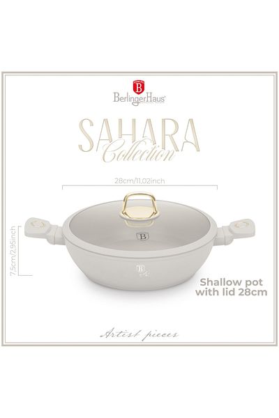 Berlinger Haus Saucepan With Lid 28 Cm, 3.8l Sahara Bh 8068, Non-stick, Cream