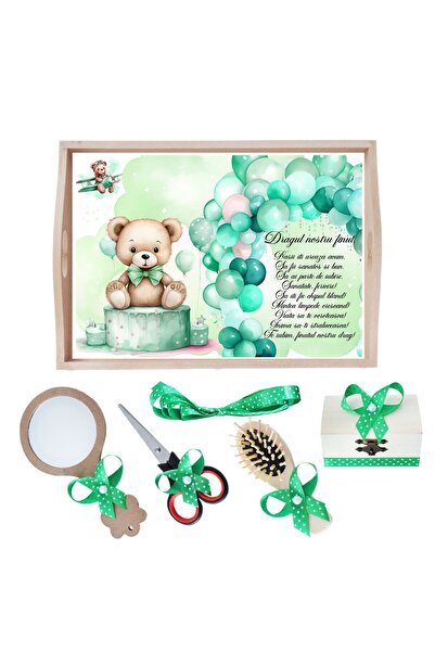 Recostore Tava mot baieti cu Ursulet cu baloane, Verde, 6 piese, 35x20 cm, REC1967/270