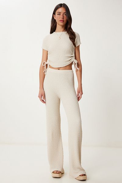 Lovelyİstanbul Textured Flexible Blouse Pants Suit Stone Lzv0011