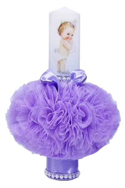 Recostore Μωβ κερί βάπτισης, με μωρό πριγκίπισσα, 35x7 cm, REC78