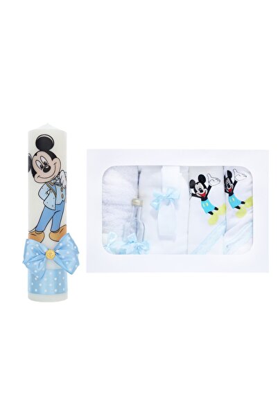 Recostore Set trusou si lumanare botez, Mickey Mouse, 8 piese, Bleu, REC2586