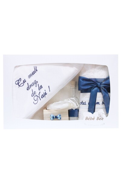 Recostore Trusou alb-bleumarin botez, 7 piese, REC1428