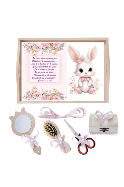 Recostore Tava mot fete la fete, iepuras, roz pudrat, 6 piese, 35x20 cm, REC1967/171