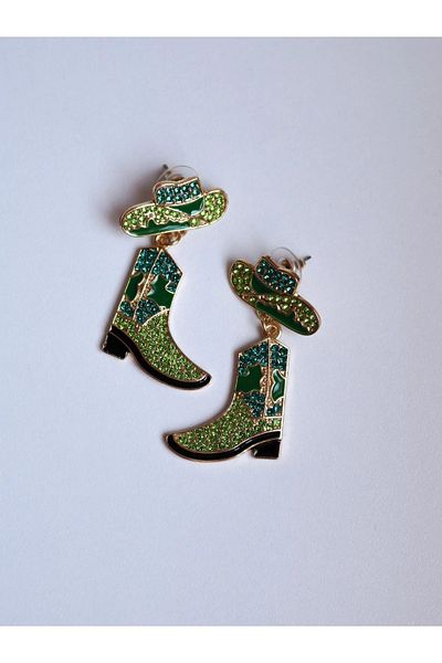 Reorah Collection Green Cowboy Boots Earrings