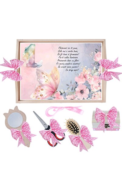 Recostore Set tava taiere mot, cu fluturi, roz, 6 piese, 35x20 cm, REC1967/304