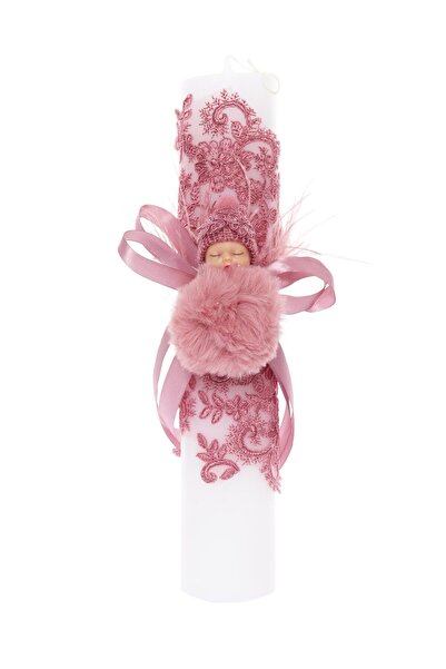 Recostore Ροζ κερί βάπτισης με μωρό, 35x7 cm, REC1916