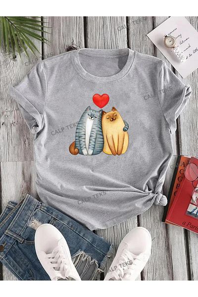 CALP TEKS Hugging Cats Printed Oversized Tee