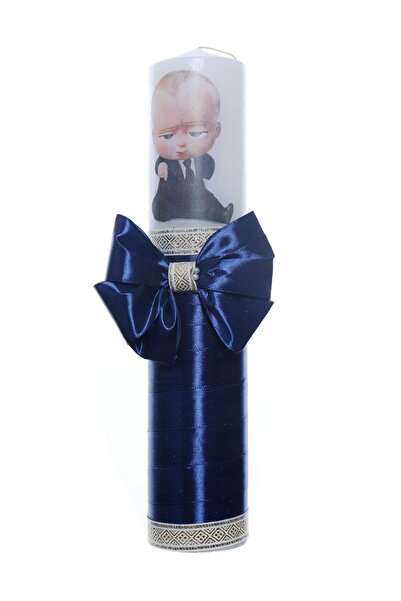 Recostore Lumanare botez cu Bebe Sef panglica bleumarin, REC2207