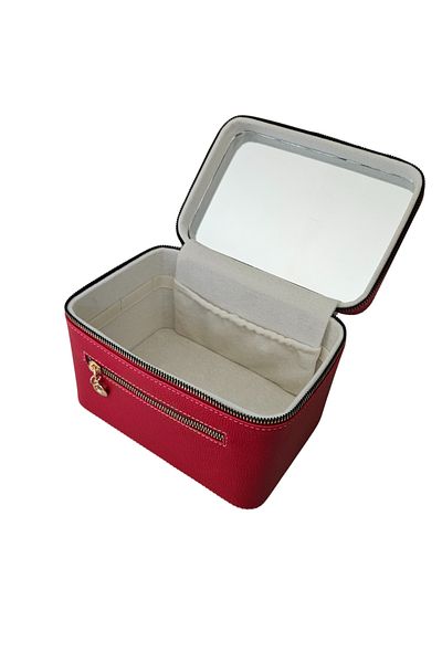 ÖZER KUTU Leather Mirrored Makeup, Care and Travel Case with Carrying Handle, Box (14X21X14 cm)