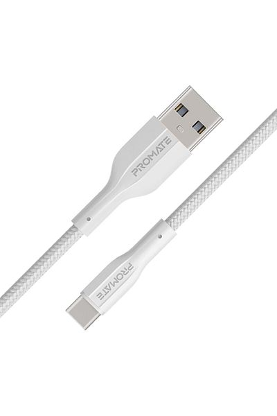 Promate كابل USB إلى USB-C، بطول 2 متر، كابل شحن متين من السيليكون من النوع C مع شحن سريع 2 أمبير