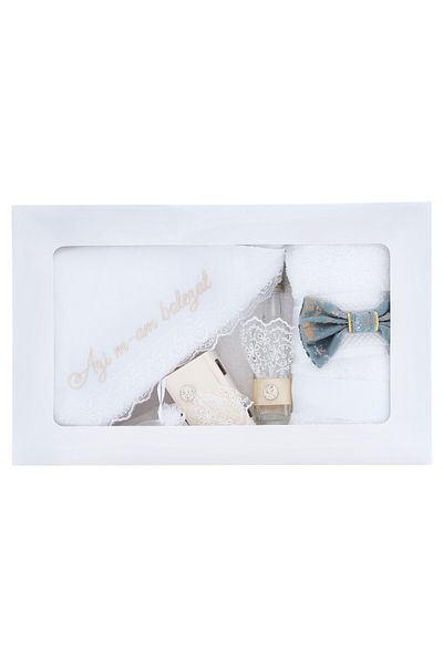 Recostore Trusou brodat cu "Azi m-am crestinat" , 7 piese, bleu, REC2436