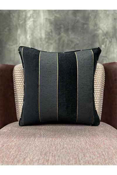 Fabricland Husă de pernă cu model în dungi Anresit-negru-aurie țesută exclusivă importată 43x43cm