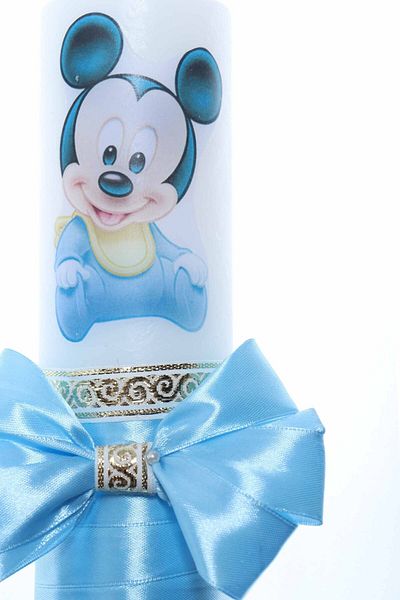 Recostore Lumanare botez cu Mickey Mouse panglica Bleu, REC2211