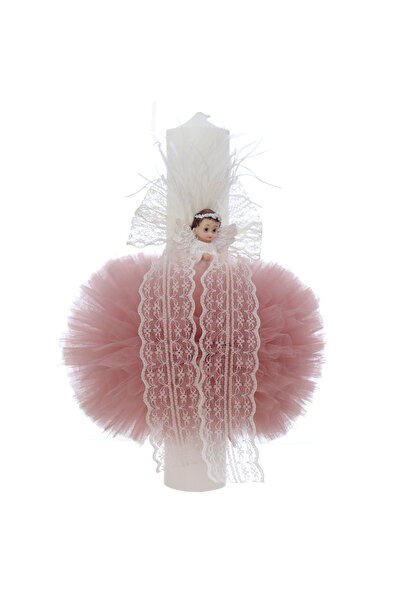 Recostore Lumanare botez, ingeras, 30x5.5 cm, roz pudrat, REC5004/7