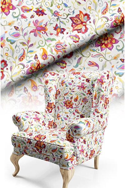 CANİLA Țesătură pentru canapea cu model floral alb imprimat digital