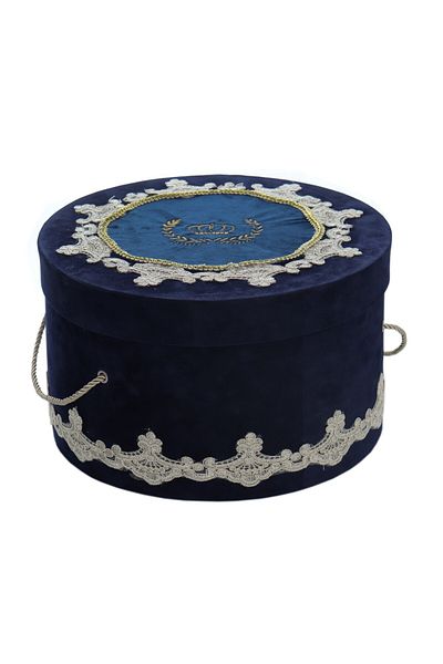 Recostore Navy blue velvet suitcase transport box with Crown, REC3004