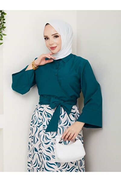 SHİROSA φούστα πουκάμισο με λεπτομέρεια φιόγκου διπλό σετ