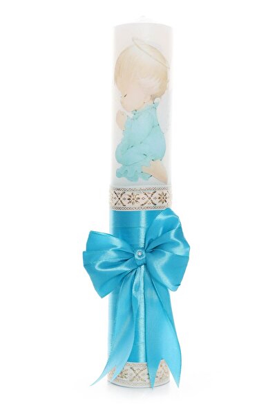 Recostore Lumanare turcoaz cu ingeras botez, 40x7 cm,REC1745