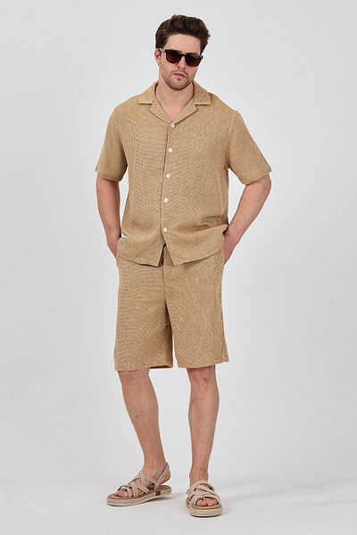Cosplay Men's Mink Linen Look Summer Shorts Suit - Shirt & Shorts Double Combination