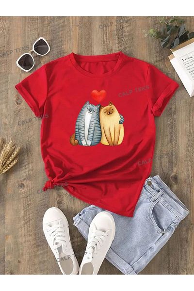CALP TEKS Calpteks Hugging Cats Print Oversized Tee