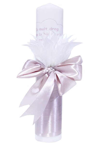 Recostore Lumanare „Cu mult drag de la Nasi” botez din panglica bej, 30x5 cm,...