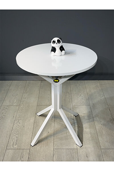 hey modüler mobilya İkra Beyaz Yuvarlak Mutfak Yemek Masası Balkon Masası Beyaz Ayak 60 cm