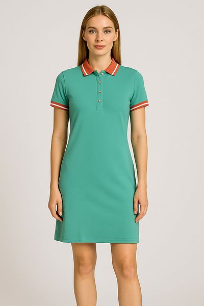 Giyim Dünyası Women's Polo Neck Short Sleeve Dress Water Green