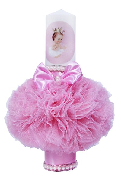 Recostore Lumanare roz botez, cu bebe printesa a, 35x7 cm, REC83