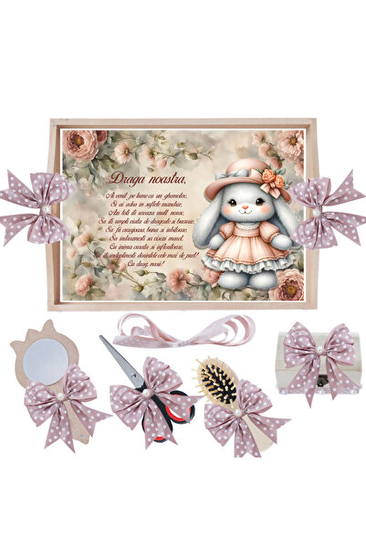 Recostore Set tavita taiere mot/turta, cu iepuras, roz pudrat, 6 piese, 35x20...