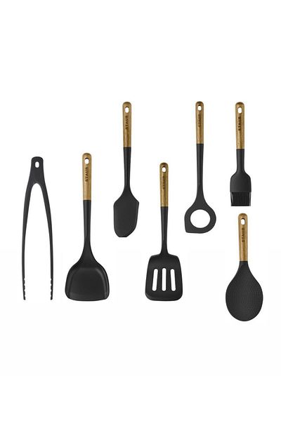 STAUB 7 Pieces Silicone Spatula Stuffing Spoon Tongs Brush Serving Set